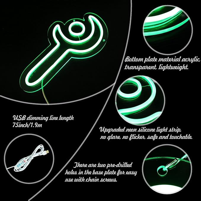 FF14 White Mage Neon Sign for Wall Decor, Game Room, Bedroom, Man Cave, Birthday Decorations, Fan Collection, USB Powered, Green,13.8"x7.3"