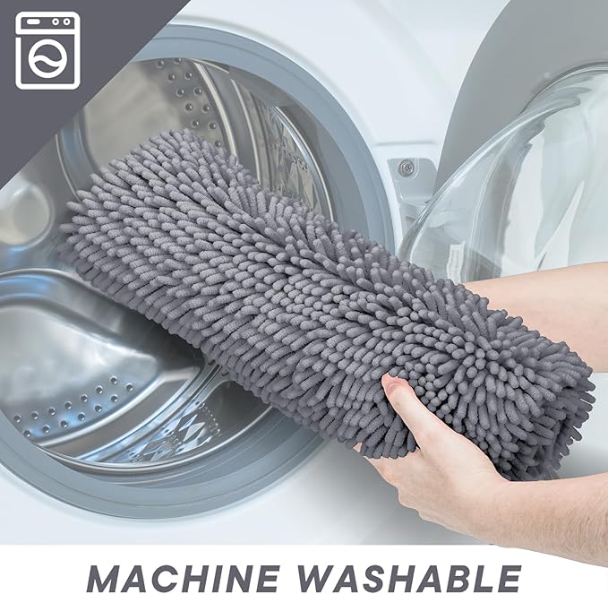 Bathroom Rugs 2 Pieces Chenille Bath Rug Mat, Extra Thick and Soft Absorbent Bath Rugs, Machine Washable, Non-Slip Plush Bath Mats for Tub, Shower, and, (Dark Gray, 32"x20"+U Shape 20"x20")