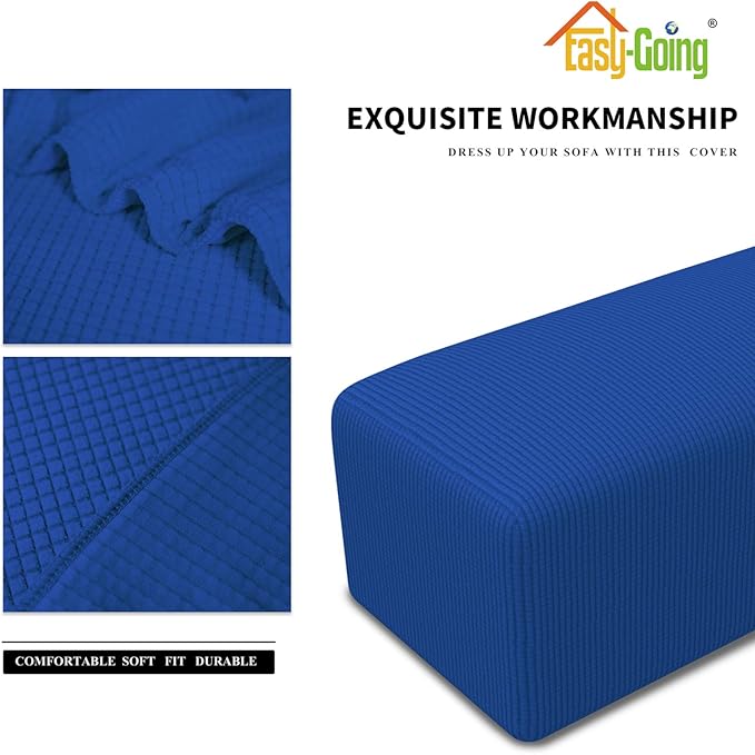Easy-Going Stretch Ottoman Cover Folding Storage Stool Furniture Protector Soft Rectangle slipcover with Elastic Bottom(Ottoman Large,Classic Blue)