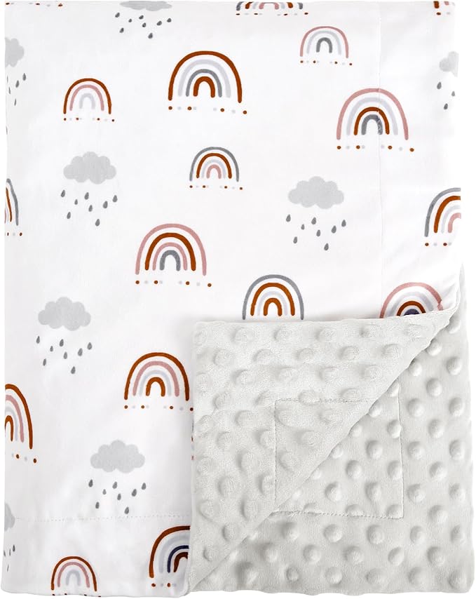 Minky Baby Blanket for Boys Girls Neutral, Soft Lightweight Micro Fleece Blanket with Double Layer, Dotted Backing, Breathable Receiving Blanket for Newborns, 30x40 Inches, Rainbow