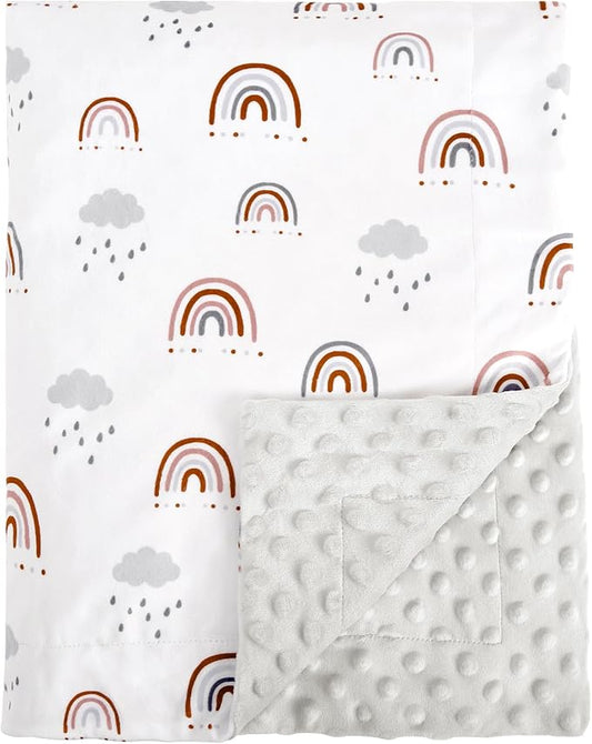 Minky Baby Throw Blanket for Boys Girls Neutral, 50x60 Inches Soft Lightweight Micro Fleece Blanket with Double Layer, Dotted Backing, Breathable Receiving Blanket for Newborns, Rainbow