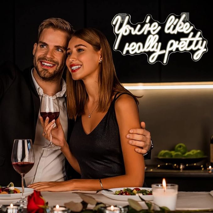 Lucunstar You're Like Really Pretty Neon Sign,Warm White Led Neon Light for Wall Decor,Light Up Sign for Wedding,Dimmable Switch USB Connectivity Neon Signs for Bedroom Decor,Party Light