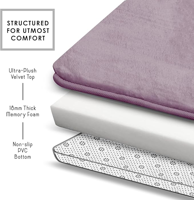 Clara Clark Bathroom Rugs, Velvet Memory Foam Bath Mat, Non-Slip Bath Rugs, Machine Wash, Dries Quickly, Ultra Soft Plush Bath Mats for Bathroom,