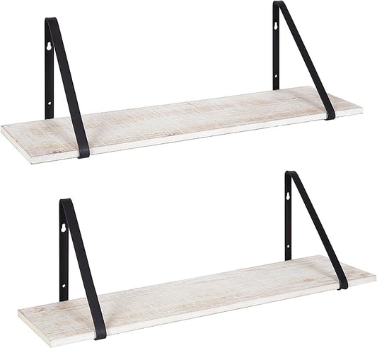 Kate and Laurel Soloman White Wooden Shelves with Black Metal Brackets, 2 Piece Set