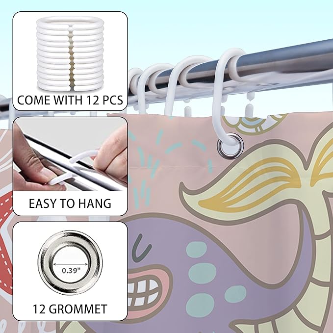 Pink Whale Kids Shower Curtain Set 72x72 Cute Cartoon Sea Animals Girls Shower Curtain for Bathroom Ocean Marine Theme Under Sea Bath Curtain Set Underwater Octopus Fish Kids Bathroom Decor