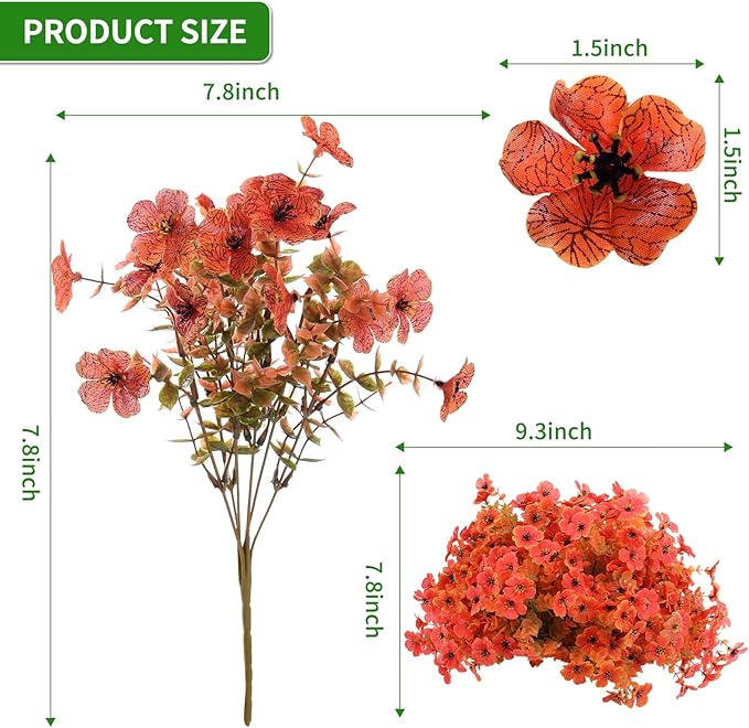 14 Bunch Outdoor Artificial Flowers with Plastic Plants Eucalyptus Faux Flowers, Outdoor Front Porch Hanging Planter Window Frame Garden Decor (Autumn Style)