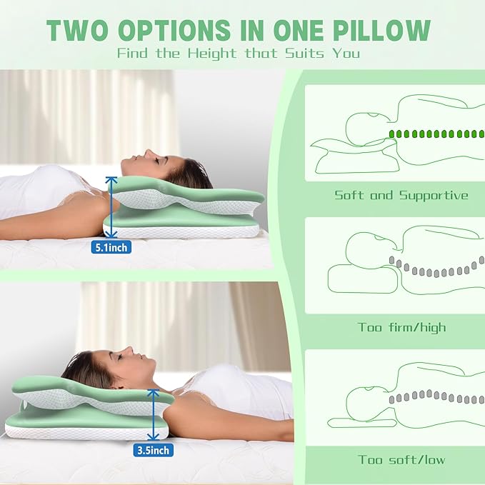Cervical Pillow for Neck Pain Relief, Ergonomic Pillow for Side Sleeping, Orthopedic Pillow for Back & Stomach Sleepers, Cooling Memory Foam Neck Pillows for Shoulder Pain Perfect for Deep Sleep