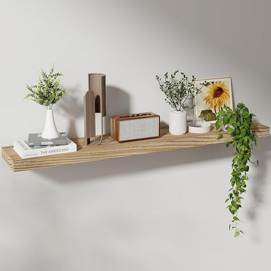 Axeman Floating Shelves, 8 Inch Deep Modern Solid Wood Wall Shelves for Storage, Wall Mounted Display Shelving with Invisible Heavy-Duty Metal Bracket, 48" W x 8" D x 1.6" H, Light Carbonized