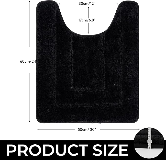 GRANNY SAYS Bathroom Toilet Rugs U Shaped, Bath Mats for Bathroom, Shower Room Rugs Non Slip Washable, Absorbent Microfiber Toilet Mat, Soft Plush Shaggy Bath Carpet, 20" x 24", Black