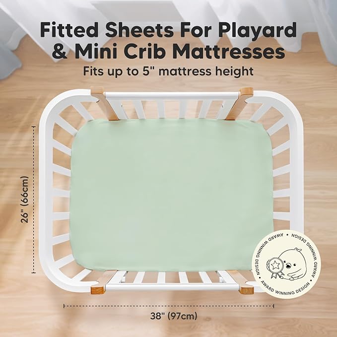 Pack and Play Sheets Fitted, 2-Pack Mini Crib Sheets - Pack N Play Sheets, Organic Fitted Crib Sheet for Pack and Play Mattress, Playard Baby Crib Sheets, Crib Sheets Neutral for Boys, Girls (Sage)