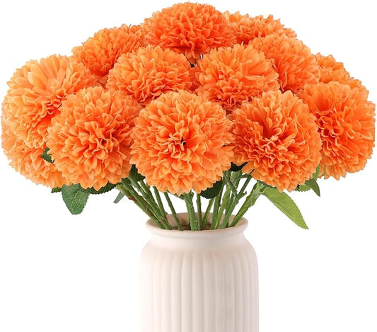 Hananona 12 Pcs Artificial Chrysanthemums Flowers Ball Flower, Orange Fake Mums Silk Fall Flowers for Autumn Home Decor Indoor Floral Arrangement Table Centerpiece (12, Orange)