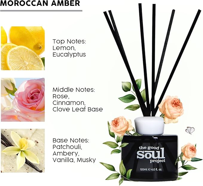 Reed Diffuser Set, Morrocan Amber Scented Oil Diffuser for Bathroom, Bedroom, Home Fragance Air Freshener