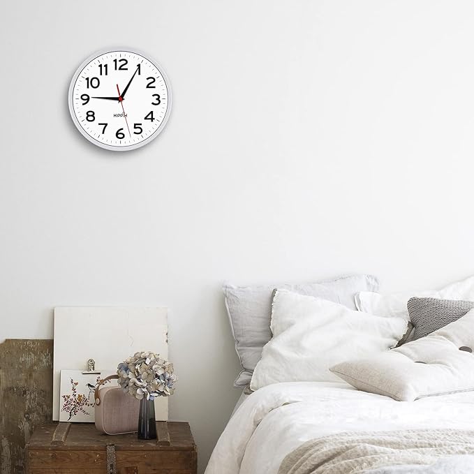 HIPPIH Wall Clock 2 Pack, 10 Inch Modern Wall Clocks Battery Operated, Non Ticking Silent Clock, Simple Small Analog Clocks for Living Room, Bedroom, School, Office Decor, Silver