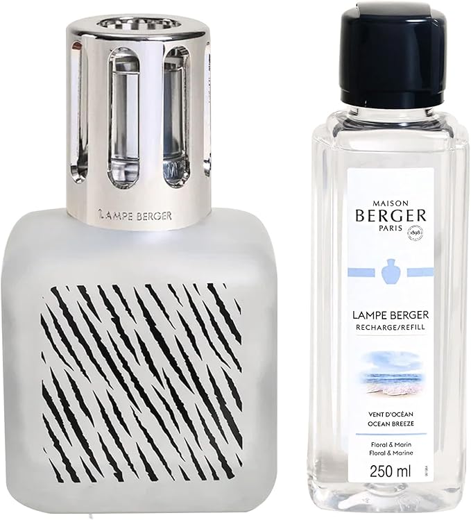 MAISON BERGER Lampe Berger Giftset Ice Cube - Home Fragrance Diffuser - Perfuming - 5.5 x 3 x 3 inches - Made in France - Includes Fragrance Ocean Breeze 8.45 Fluid Onces - 250 milliliters (Zebra)