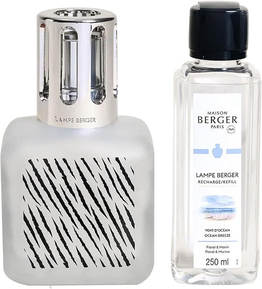 MAISON BERGER Lampe Berger Giftset Ice Cube - Home Fragrance Diffuser - Perfuming - 5.5 x 3 x 3 inches - Made in France - Includes Fragrance Ocean Breeze 8.45 Fluid Onces - 250 milliliters (Zebra)
