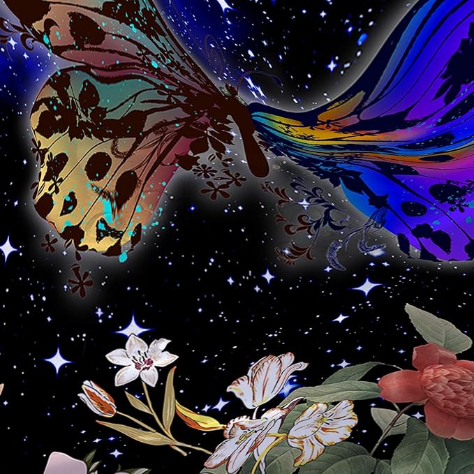 AILONEN Colorful Moth Shower Curtain,Sun and Moon Shower Curtain Set for Kids Girls Boys,Boho Natural Flowers Bath Curtain,Starry Night Bathroom Decor Shower Curtain with 12 Hooks,72" W*78" H