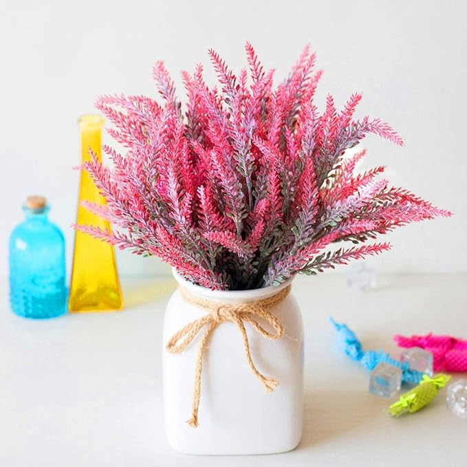 CATTREE Artificial Lavender, Plastic Plants Fake Flowers Bouquet Home Bridal Wedding Office Party Garden Balcony Indoor Outdoor DIY Centerpieces Arrangements Simulation Craft Decoration Red 4pcs