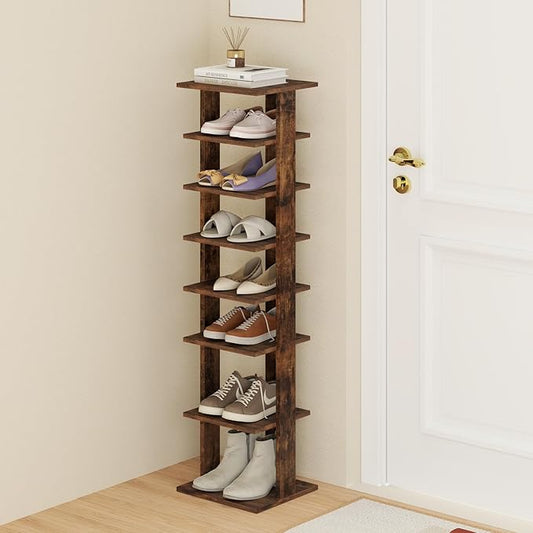 Tangkula 8-Tier Vertical Shoe Rack, Space-Saving Corner Shoe Organizer for 7 Pairs, Narrow Shoe Storage for Entryway, Front Door, or Closet