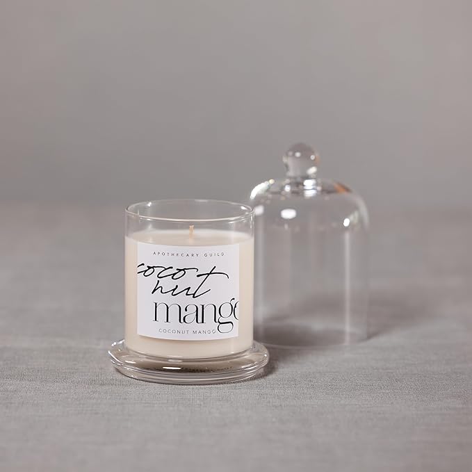 Zodax Apothecary Guild Scented Jar Candle with Glass Cloche, 10.19 oz - Coconut Mango