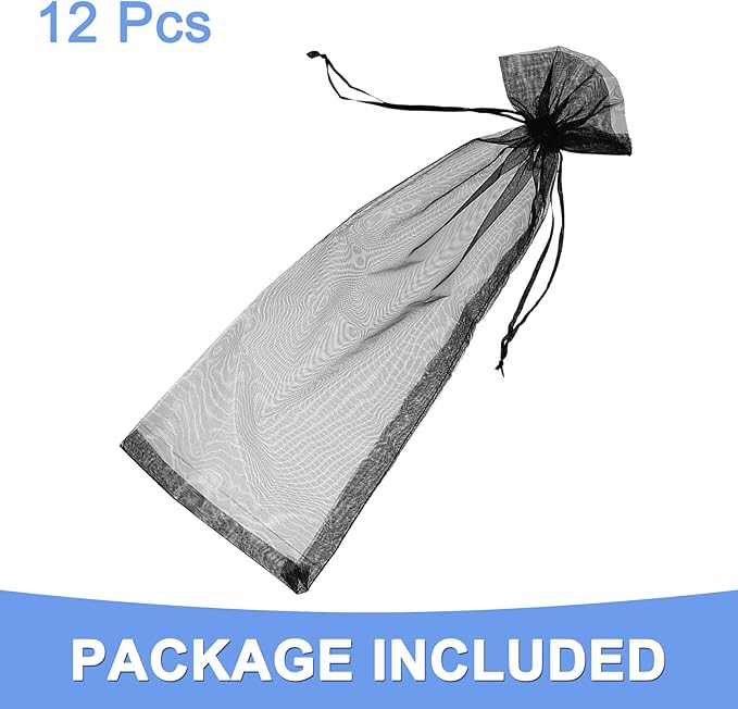 Organza Wine Bags, 18 Pcs Reusable Wine Bottle Bags with Drawstring Fits for Party Favor Gift Wrapping - Mesh Wine Decoration Supplies - (14.5-inch x 5.5-inch, Black)