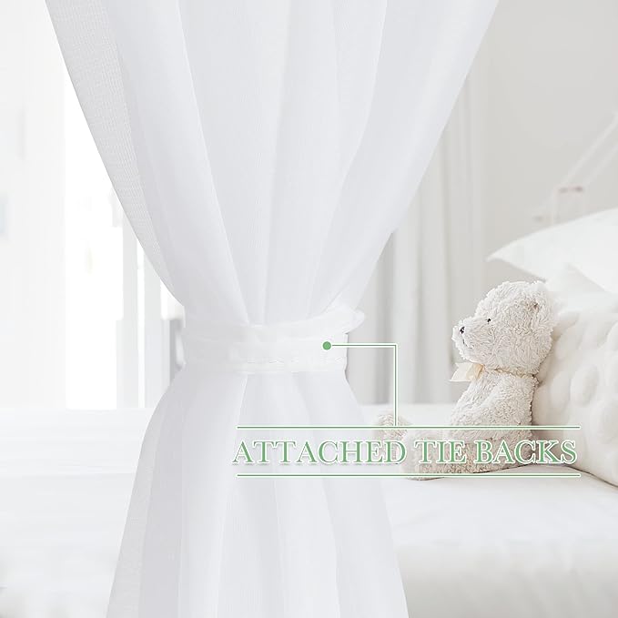 KGORGE Canopy Bed Sheer Curtains for Queen/King/Twin/Full Size, 8 Panels for Girls Boys Adults Bed, Home Bedroom Decor (White, 45 inch width X 96 inch length)