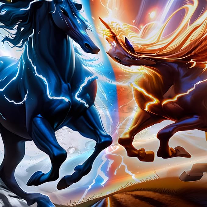 AILONEN 3D Horse Shower Curtain,Bohemian Lightning Galloping Horses Waterproof Fabric Shower Curtains for Bathroom,Animals Theme Bath Curtain Set with Hooks, 72" W*84" H