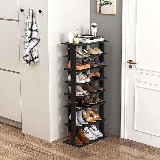 Tangkula 8-Tier Vertical Shoe Rack, Space-Saving Corner Shoe Organizer for 14 Pairs, Narrow Shoe Storage for Entryway, Front Door, or Closet