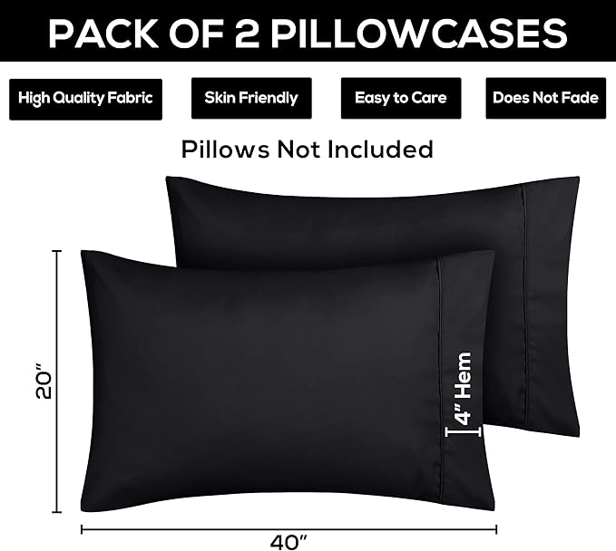 Utopia Bedding King Pillow Cases - 2 Pack - Envelope Closure - Soft Brushed Microfiber Fabric - Shrinkage and Fade Resistant Pillow Covers 20 X 40 Inches (King, Black)