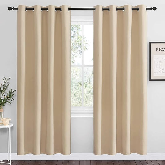 NICETOWN Blackout Curtains Panels for Bedroom, 2 Panels, 52 x 70 Inch, Biscotti Beige, 3 Pass Microfiber Noise Reducing Thermal Insulated Solid Ring Top Blackout Window Drapes