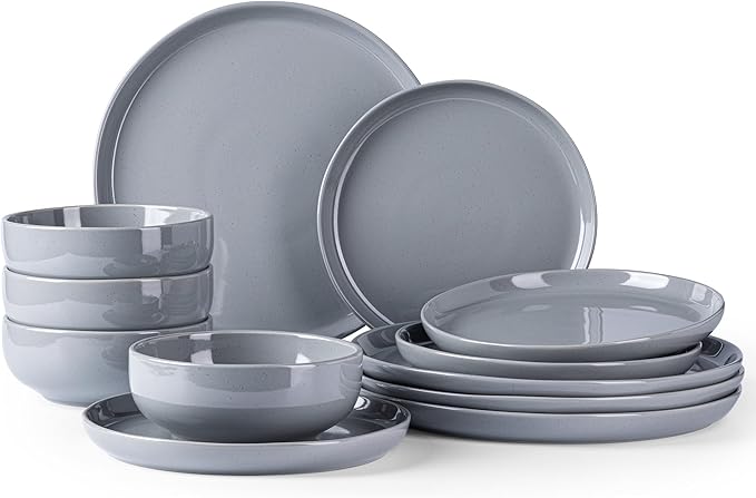 GBHOME Ceramic Dinnerware Set for 4, 12pcs Stoneware Plates and Bowls Sets, Handmade Chip and Scratch Resistant Dishes Set, Dishwasher & Microwave Safe