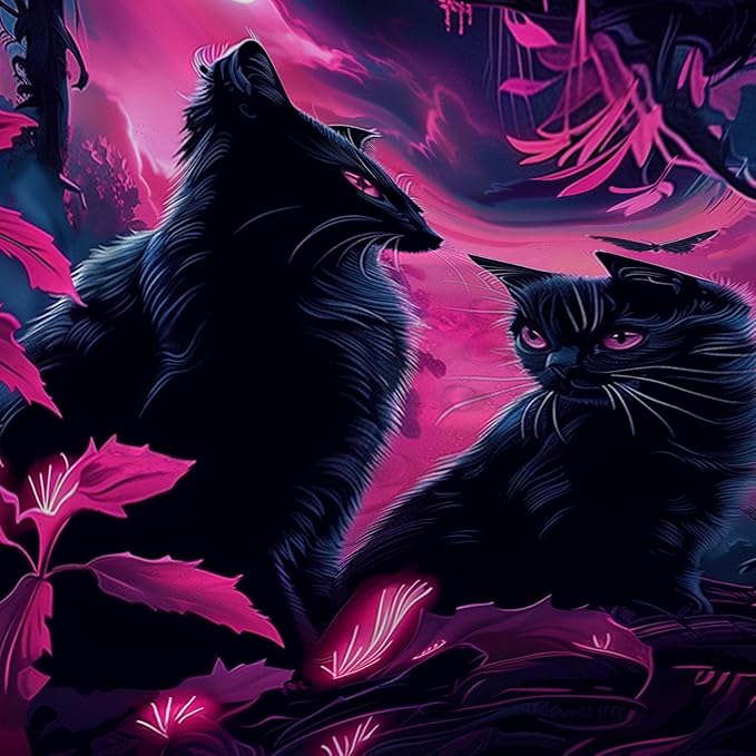 AILONEN Black Cat Shower Curtain,Cartoon Mother Son Kitten Shower Curtain Set for Kids Boys Girls,Boho Style Moon Shower Curtain with Hooks for Bathroom,72" W*96" H