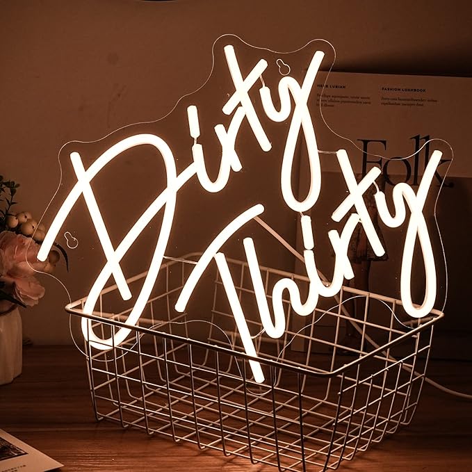 Dirty Thirty Neon Sign 30th Birthday Party Neon Signs Dimmable Warm Letter LED Neon Lights USB Powered with Switch for Wall Decor Bar Club Hotel Restaurant Party