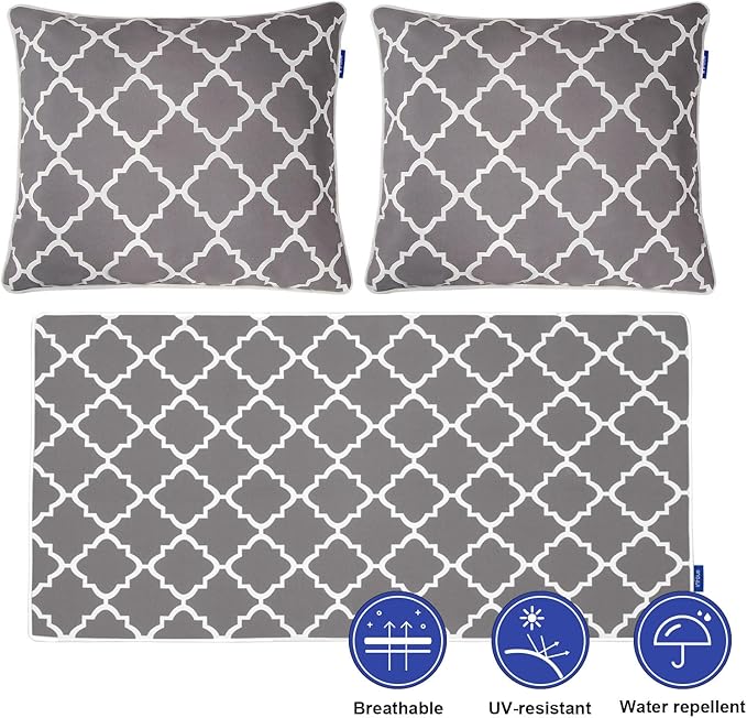 Outdoor Loveseat Cushion Set 48'' x 24'', Outdoor Cushions for Patio Furniture with Fastness Cover, Water Repellent Outdoor Seat Cushion and Couch Back Cushions for Bench, and Swing (Grey Plaid)