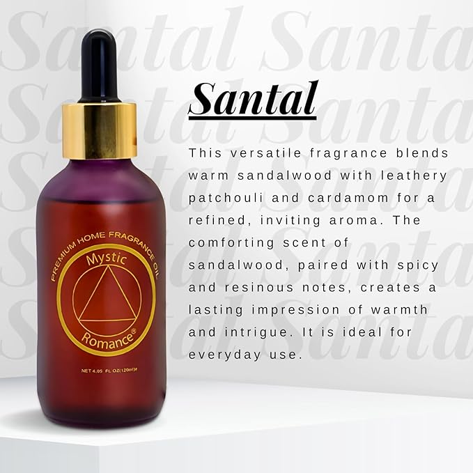 Mystic Romance Santal Premium Home Fragrance Oil - for Aroma Oil Diffusers and Burner Oil Lamps (120mL, Glass)