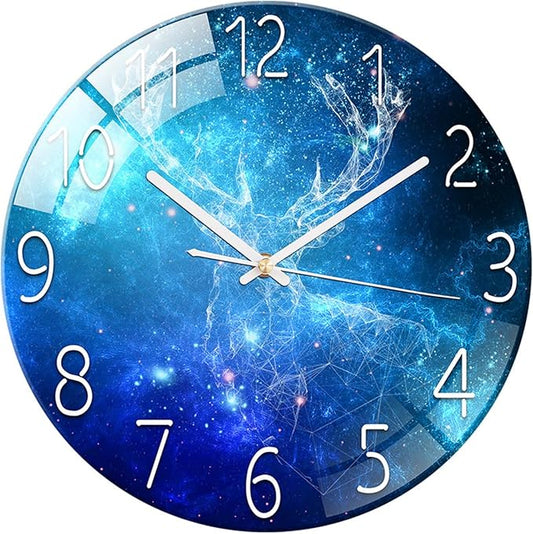 Ergocar Glass Wall Clock Silent Scanning Mechanical Round Glass Wall Clock, Suitable for Living Room, Kitchen, Office.