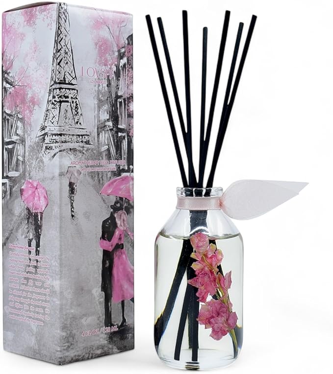 LOVSPA Pink Tuberose Reed Diffuser Set - Reed Diffusers for Home with Long Lasting Fragrance - Non-Toxic Oil Reed Diffuser - Made in The USA