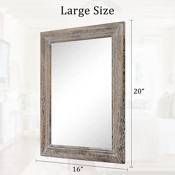 Rustic Mirror 20"x16" with Decorative Wood Framed Farmhouse Retro Hanging Wall Mirrors for Bathroom Bedroom Entryway