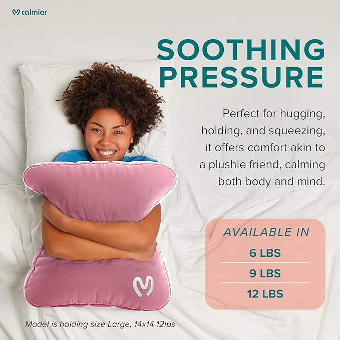 Calmier - 6 lb Sensory Weighted Pillow - Glass Bead Filled Hug Pillow - Ultra Plush Cozy Weighted Pillows for Adults and Kids - Child Sensory Pillow - Weighted Lap Pad (Pink - Minky, 6 LBS)