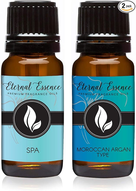 Eternal Essence Oils 2 Pack 10ml Premium Fragrance Oil - Moroccan Argan Type & Spa - for Candle, Soap Making, Aromatherapy, Diffusers, Home Care, & Humidifiers