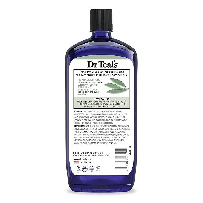 Dr Teal's Foaming Bath with Pure Epsom Salt, Cannabis Sativa Hemp Seed Oil, 34 fl oz (Pack of 4)