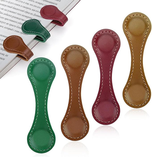 Personalized Leather Magnetic Bookmark With Double-Sided Page Markers, Clips and Buckles - Reading Supplies for Book Lovers (4 Pcs)