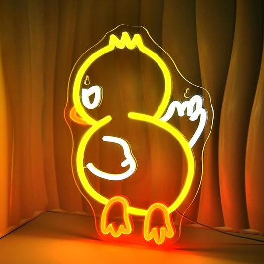 Duck Off Neon Signs for Wall Decor Yellow White LED Light Sign for Preppy Room Decor Light Up Sign for Birthday Party Decoration USB Powered