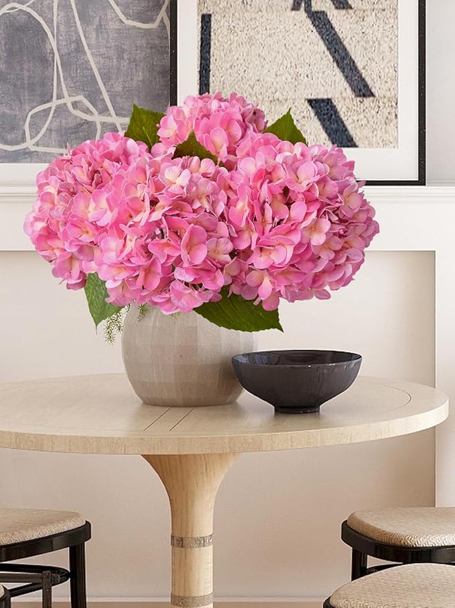 4PCS 20'' Bright Pink Real Touch Hydrangeas Latex Artificial Flowers for Baby Shower Birtiyday Wedding Pink Partry Flower Arrangeament Home Living Room Table Centerpiece