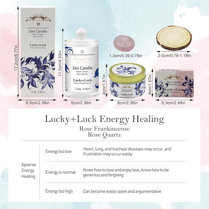 APSARAS Luck+Lucky Scented Candles，Rose Frankincense Aromatherapy Spring Candle Sets for Women Zen Gift for Bathroom,Jar Non Toxic Soy Candles for Home Scented, 36 Hours Burn Time