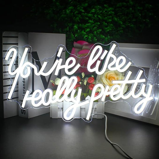 Lucunstar You're Like Really Pretty Neon Sign,Led Sign,White Led Neon Light for Wall Decor,Light Sign for Wedding,Dimmable Switch with USB Connectivity Neon Sign for Bedroom Decor,Home Wall Decor