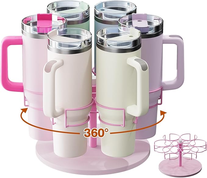 Water Bottle Organizer for Stanley 40 oz, Rotating Stanley Cup Organizer Holder, Tumbler Organizer Holder, Stanley Cup Accessories, Easy to Install, Pink（Patented Product）