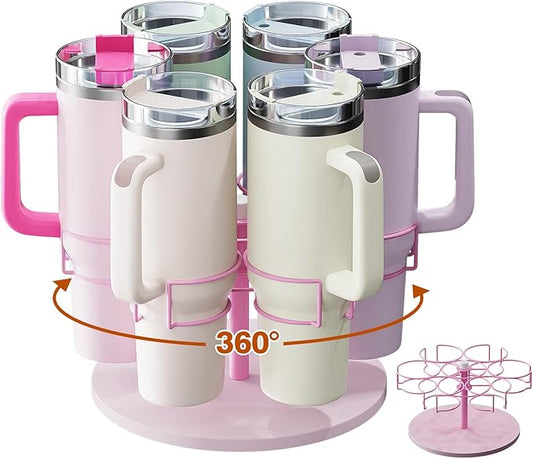 Water Bottle Organizer for Stanley 40 oz, Rotating Stanley Cup Organizer Holder, Tumbler Organizer Holder, Stanley Cup Accessories, Easy to Install, Pink（Patented Product）