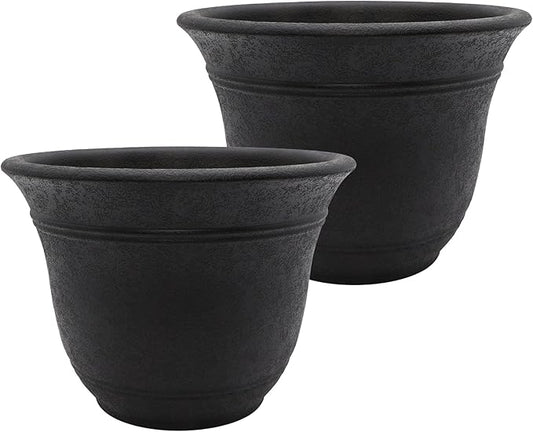 The HC Companies Sierra Round Self-Watering Pot - Lightweight Plastic Planter for Herbs & More - Durable Plant Pots for Indoor Plants & Outdoor Plants (10” Black Onyx, Pack of 2)