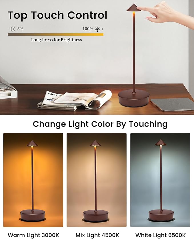 Rechargeable Cordless Table Lamp, 7000mAh Portable Led Table Light, Battery Operated Lamp Waterproof, Outdoor Table Lamp for Dining Restaurant Patio Bedroom Office
