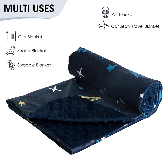 Minky Baby Throw Blanket for Boys, 50x60 Inches Soft Lightweight Micro Fleece Blanket with Double Layer, Dotted Backing, Breathable Receiving Blanket for Newborns, Space